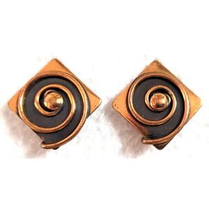 Vtg 50s 60s Signed Rebajes Copper Clip On Earrings MCM Modernist Abstract Spiral